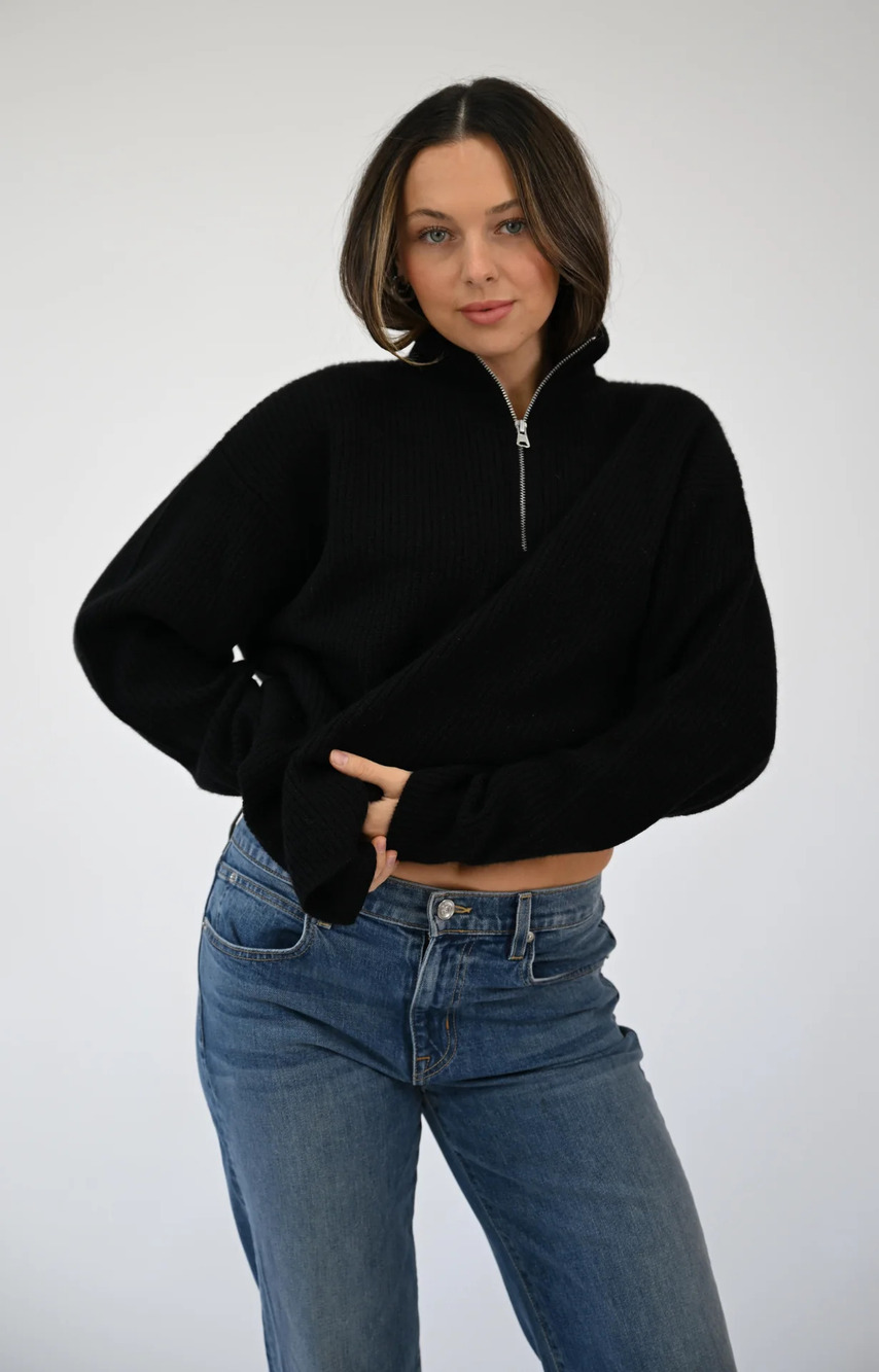 Jenni Kayne Cashmere Half Zip in Black - Picture 5 of 5